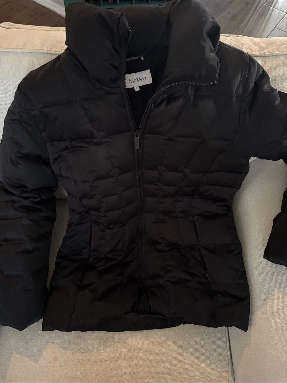 Calvin Klein Black Quilted Puffer Jacket with High Collar